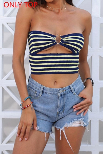 sexy slight stretch stripe knitted hollow ring linked bandeau vest(only vest)