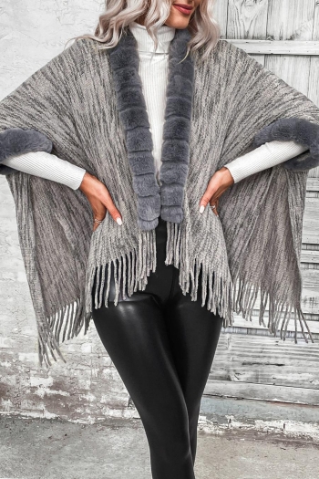 exquisite slight stretch ribbed knit fur collar tassels sweater(only outerwear)