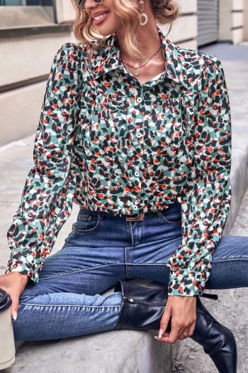 casual non-stretch batch printing single-breasted loose long-sleeved shirt