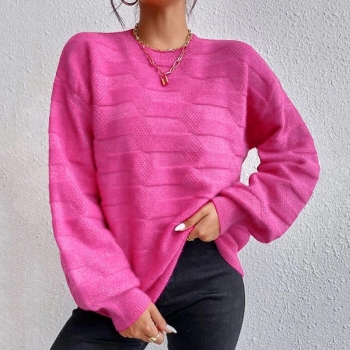 casual slight stretch 5 colors solid color ribbed knit crew neck sweater