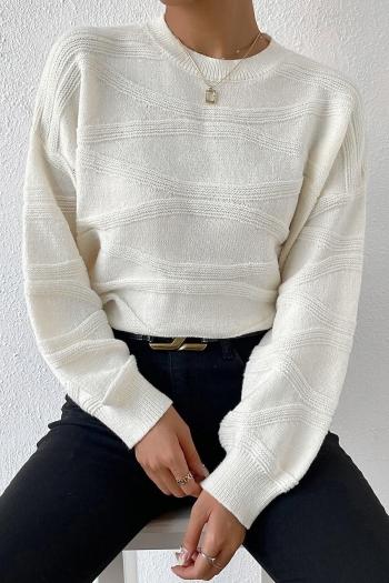casual slight stretch solid color ribbed knit crew neck sweater