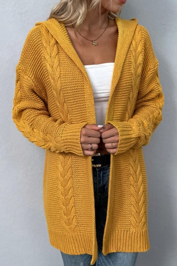 casual slight stretch twist knitted hooded cardigan sweater(only sweater)