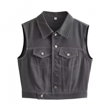 stylish non-stretch simple solid color single-breasted crop vest
