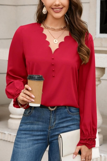 exquisite non-stretch 3 colors v-neck long sleeve backless all-match blouse