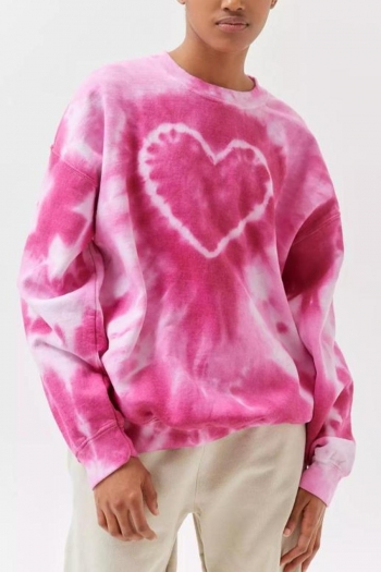 stylish non-stretch 6-colors tie-dye print heart loose sweatshirts