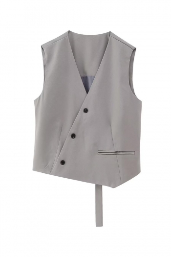 stylish non-stretch solid color asymmetric design button vest size run small