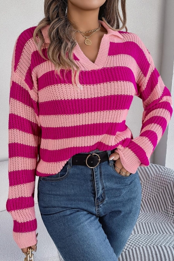 casual slight stretch stripe knitted 3 colors all-match sweater