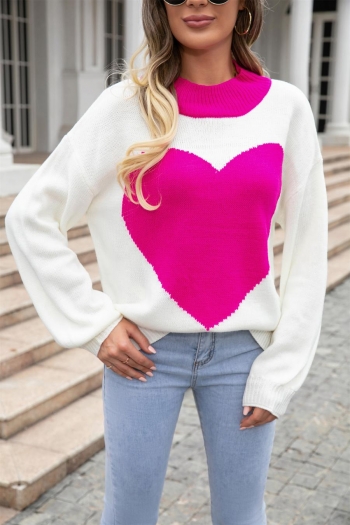 casual slight stretch heart graphic knitted 2 colors all-match sweater