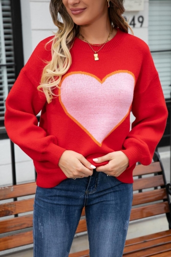 casual slight stretch big heart graphic knitted two colors all-match sweater