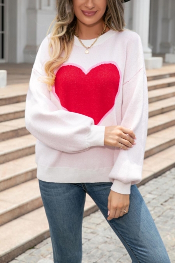 casual slight stretch big heart graphic knitted all-match sweater