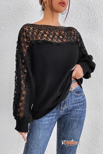 exquisite slight stretch cut out lace stitching all-match sweater