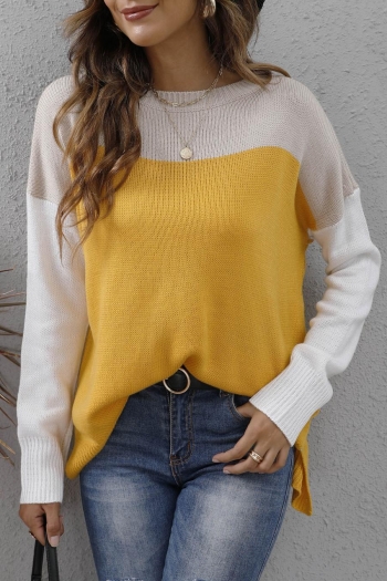 casual slight stretch colorblock knitted three colors all-match sweater
