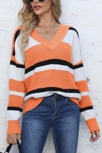casual slight stretch stripe knitted 7 colors v-neck all-match sweater