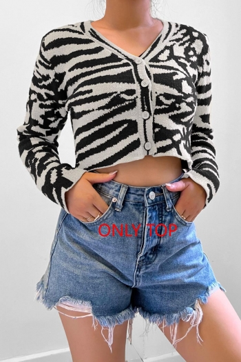 exquisite slight stretch zebra pattern ribbed knit button sweaters
