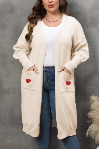 casual plus size slight stretch heart knitted 8 colors long cardigan sweater