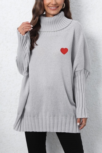 casual slight stretch knitted heart graphic 6 colors loose sweater