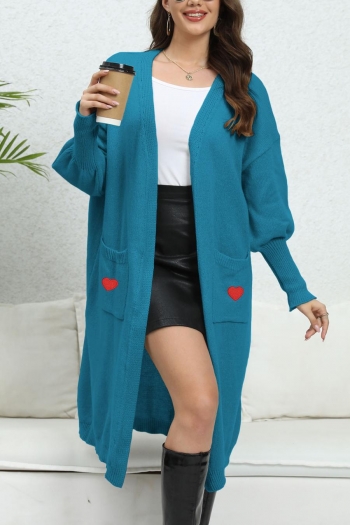 casual slight stretch heart graphic knitted long cardigan sweater