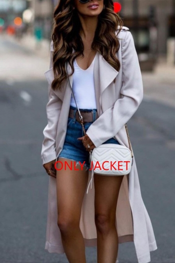 casual slight stretch solid color lapel long outerwear
