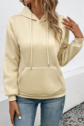 casual non-stretch solid color pocket hooded sweatshirts