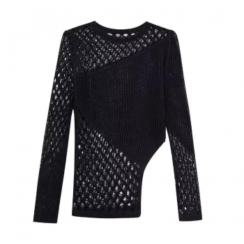 sexy slight stretch solid knitted hollow asymmetric thin sweater size run small