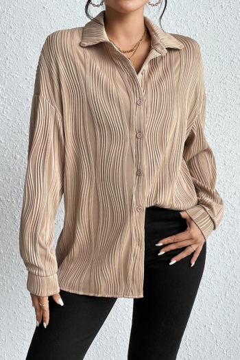 casual non-stretch solid color water ripple lapel button blouses