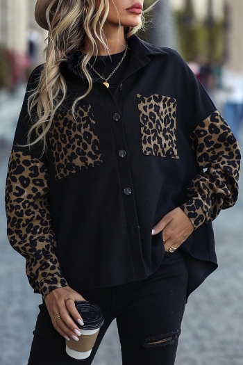 casual slight stretch leopard stitching lapel button outerwear