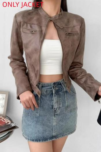 xs-l stylish non-stretch pu leather zip-up jacket(only jacket,size run small)