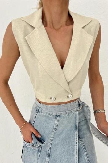 exquisite non-stretch cotton and linen all-match crop blazer vest