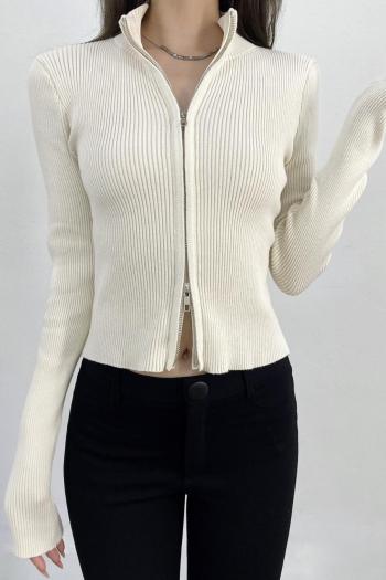 casual slight stretch ribbed knit stand collar sweater size run small