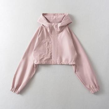 casual slight stretch solid color hooded zip-up jacket size run small