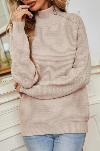 casual slight stretch ribbed knit solid color high collar zip-up sweaters