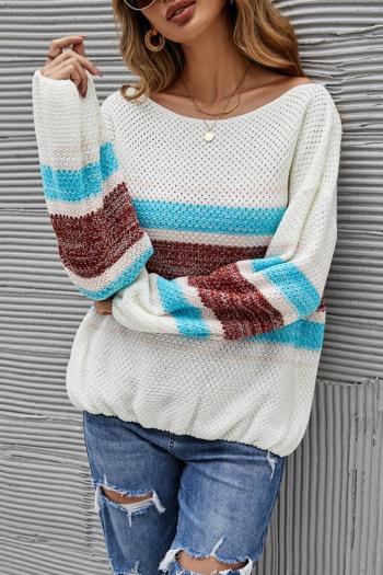 casual slight stretch contrast color ribbed knit off shoulder sweaters