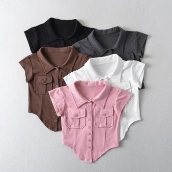 exquisite slight stretch 5 colors single-breasted crop top(size run small)