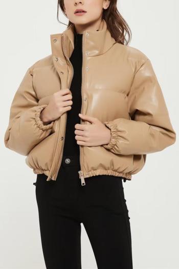 casual faux leather down cotton thick warm jacket