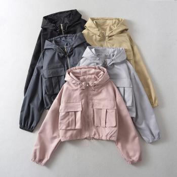 casual non-stretch solid color hooded zip-up jacket size run small