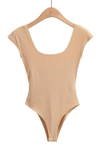 sexy slight stretch solid color square neck backless bodysuit size run small