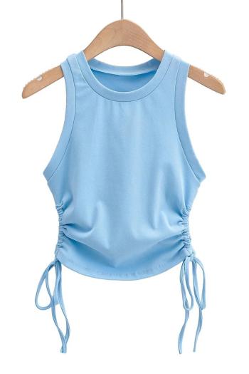 sexy slight stretch solid color crew neck drawstring tank top size run small