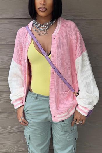 casual plus size knitted pocket loose baseball jacket style sweater