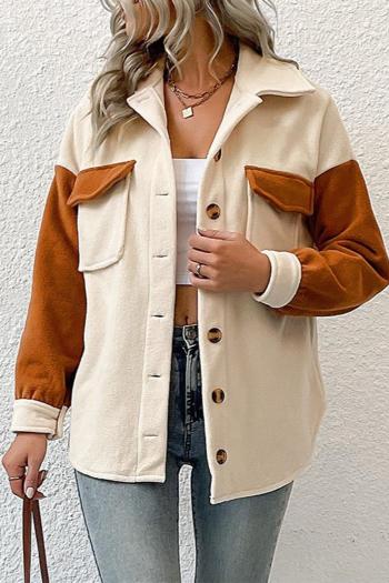 casual non-stretch polar fleece contrast color lapel button jacket