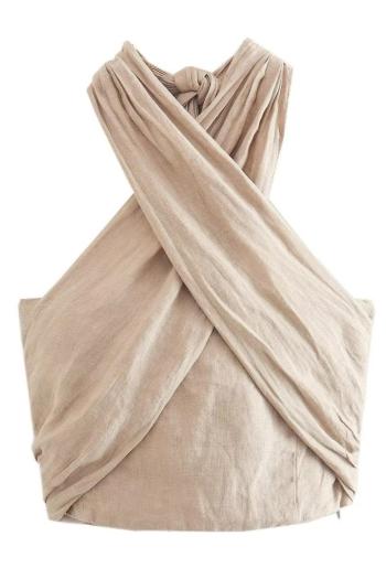 exquisite non-stretch solid color halter-neck tank top size run small