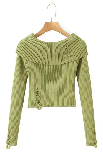 exquisite slight stretch ribbed knit solid color off shoulder sweater