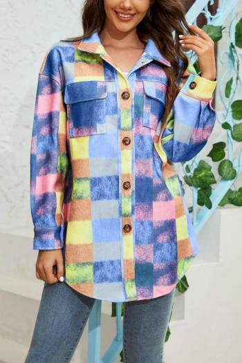 casual plus-size plaid color-block fashion lapel long-sleeved jacket