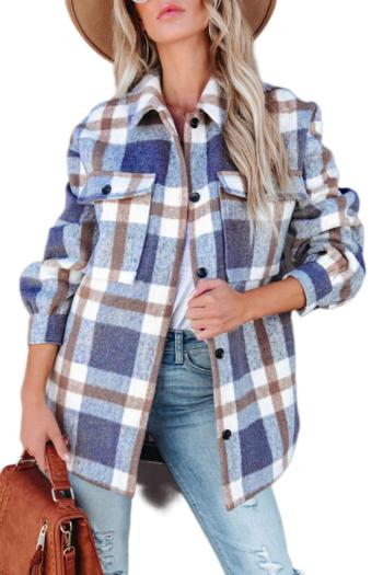 casual plaid color-block fashion lapel long-sleeved jacket
