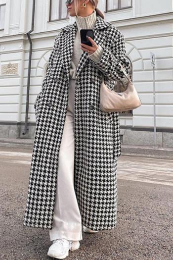 casual non-stretch houndstooth suit collar long jacket