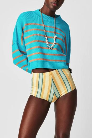 stylish slight stretch 4 colors striped loose knitted sweater(only sweater）