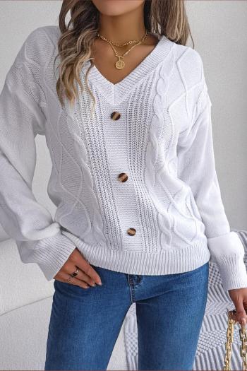 casual slight stretch twist knitted 5 colors v-neck button decor thin sweater