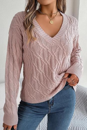 casual slight stretch twist knitted 3 colors v-neck all-match sweater
