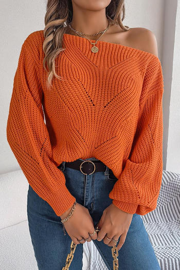 casual slight stretch knitted 5 colors off shoulder lantern-sleeve sweater