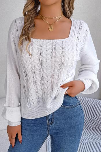 stylish slight stretch twist knitted 3 colors square-neck all-match sweater