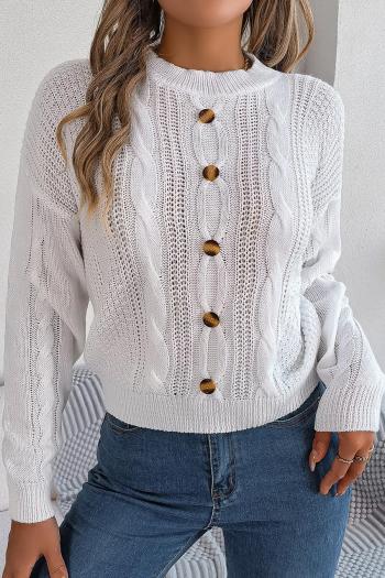 casual slight stretch twist knitted 3 colors button decor sweater